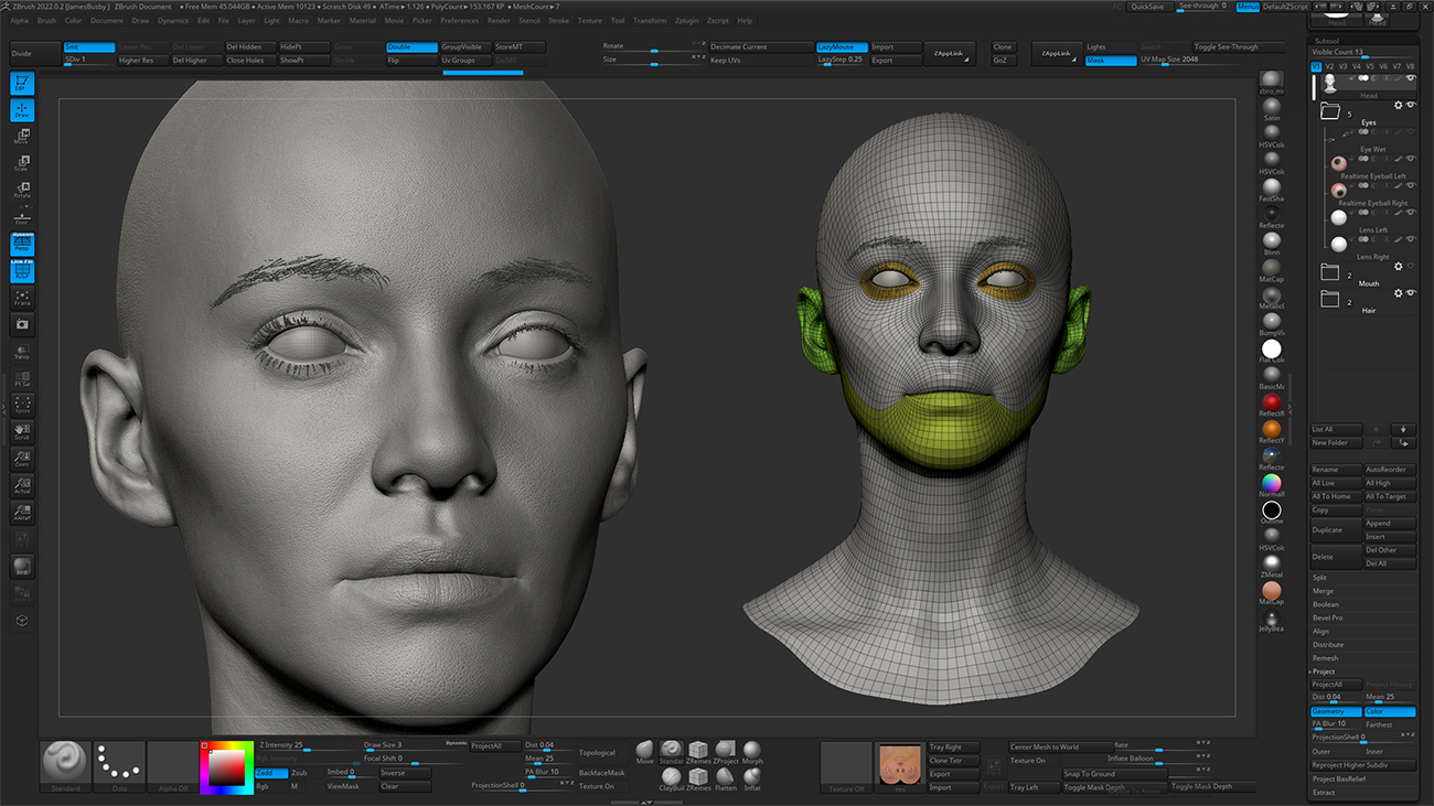 Realistic head sculpt in Zbrush